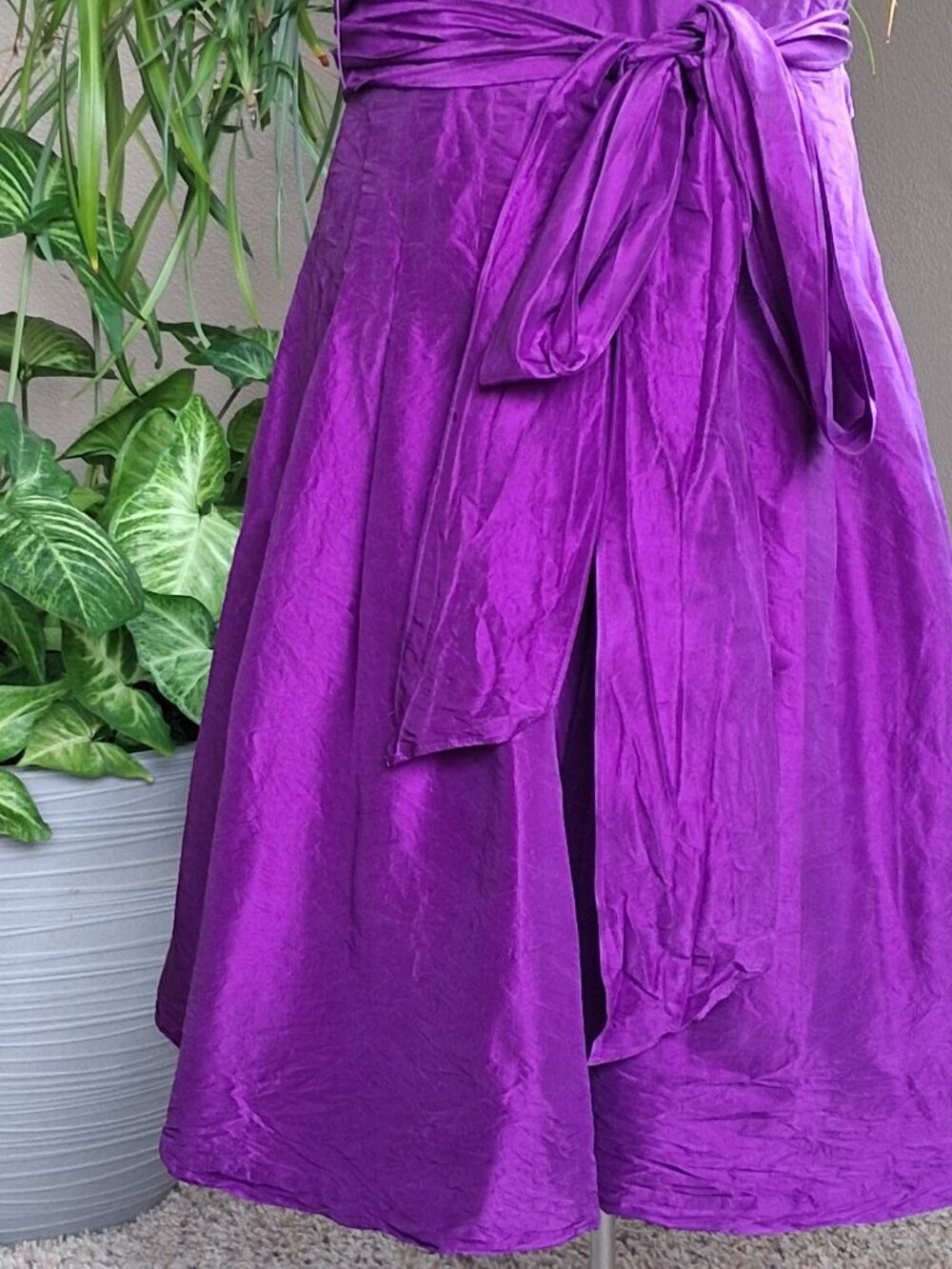 Jones NY Purple 100% Silk Iridescent Taffeta Wrap Midi Dress Wedding Cocktail 12 - Picture 3 of 12